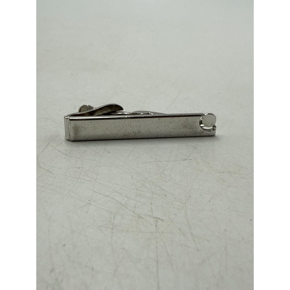 Swank Vintage Silver Tone Minimalist Alligator Clasp Tie Clip Bar Mens Accessory